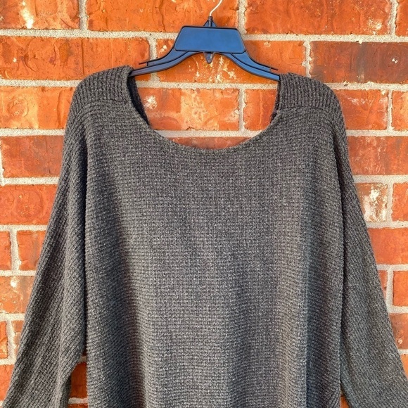 1. State Womens Large Gray Twist Vback Waffle Knit Sweater - Picture 3 of 11